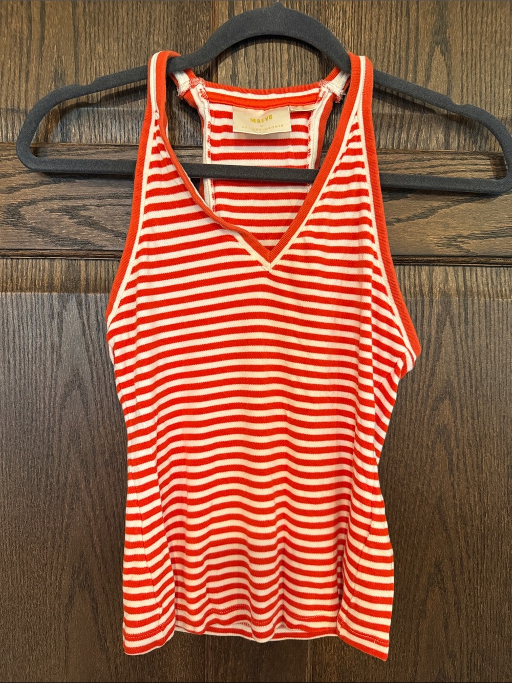 Maeve by Anthropologie Red Orange and White Striped Racerback Sleeveless Top XS